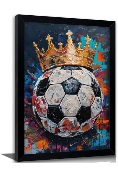 HOME MODE 20x30 cm Black Floating Frame Wall Art | King Soccer Ball with Crow...