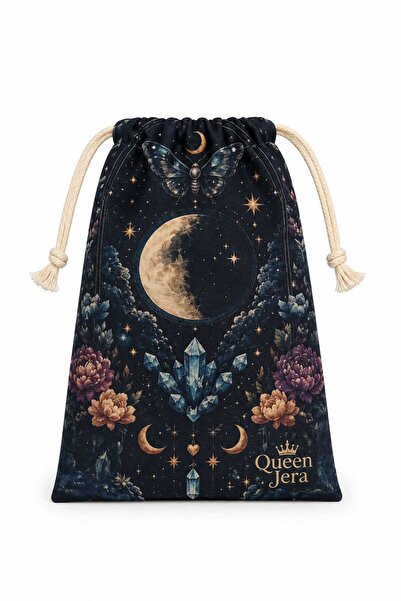 Queen Jera Mystical Drawstring Cloth Pouch with Moon and Crystal Patterns - T...