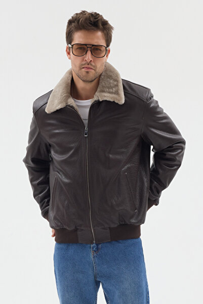 The Leather Craft Erkek Hakiki Deri Kürk Astarlı Pilot Mont – Kahverengi