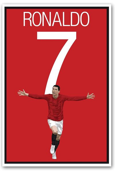 HOME MODE A3 44cm White Frame | Cristiano Ronaldo 7 Poster | Red Jersey Footb...
