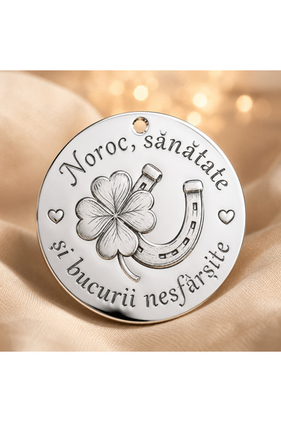 Simoshop Bănuț Argint 925 „Noroc și Protecție” – Trifoi și Potcoavă 22mm