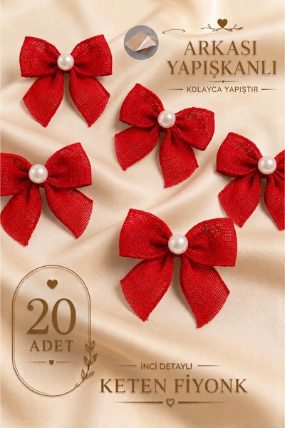 Ak Tuhafiye Adhesive Pearlized Linen Bow 20 Pieces Red -Gift Package-Wedding ...