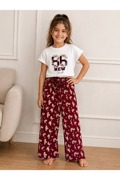 Yağmur Giyim Minijon Patterned Wrinkled Trousers Short Sleeve Girls' Set 4-12...