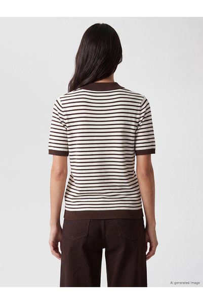 LC Waikiki Texx Store Quality Lcwaikiki Classic Brown Polo Neck Striped Women's Knitwear Sweater