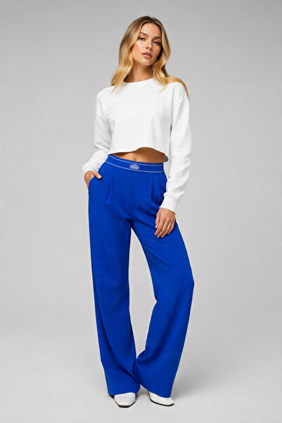 TrendAllStore Saks Blue Color Elastic Waist Jogger Casual Pants