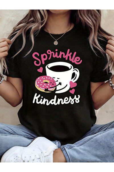 Ekim11 تي شيرت نسائي بطباعة "Sprinkle Kindness" وتصميم دونات القهوة، مثالي لل...