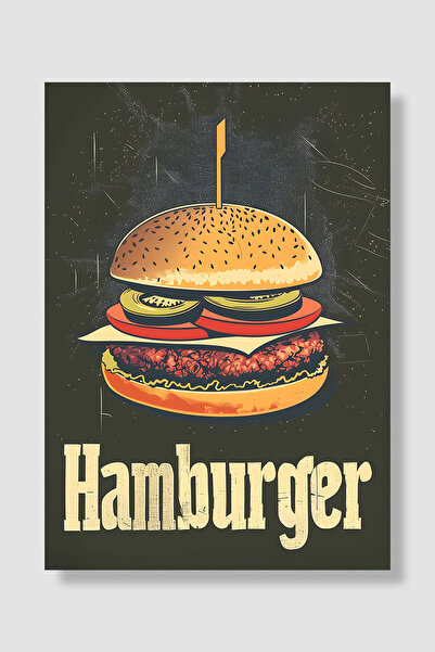 Luna Marissa Hamburger Poster Vintage Sesame Bread Meatballs Pickles Retro Ki...