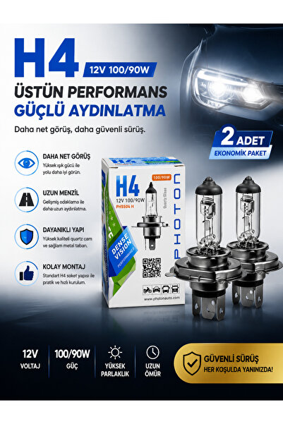 DuoLight H4 100/90W Halojen Far Ampulü 12V Uzun Ömürlü Yüksek 2 Adet
