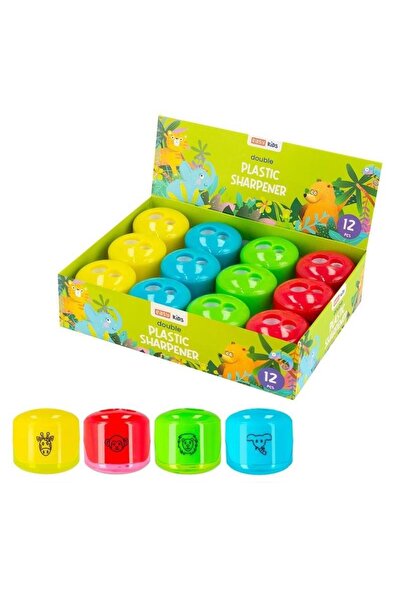 Easy Stationery Ascutitoare duble din plastic cu recipient (12 bucăți)
