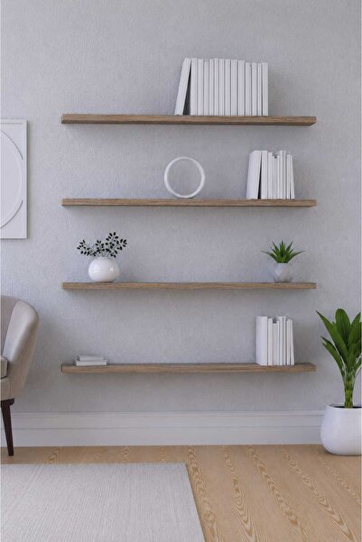 yankı-byeg 100 Cm 4lü Safir Meşe MDF Uçan Duvar Rafı Gizli Bağlantı Kitaplık