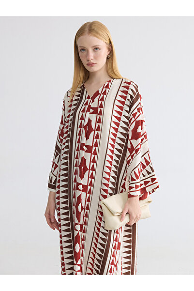 LC Waikiki V Neck Patterned A Line Oversize Dress