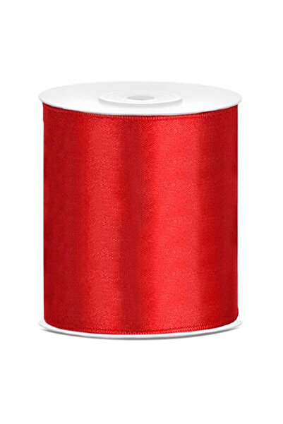 OEM Panglica satin PartyDeco, lucioasa, cu margine tivuita, rosu, 100 mm x 25 m