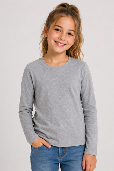 KİAGU Gri Basic Uzun Kol T-Shirt- Terletmeyen Esnek Kumaş Pamuklu Mevsimlik G...