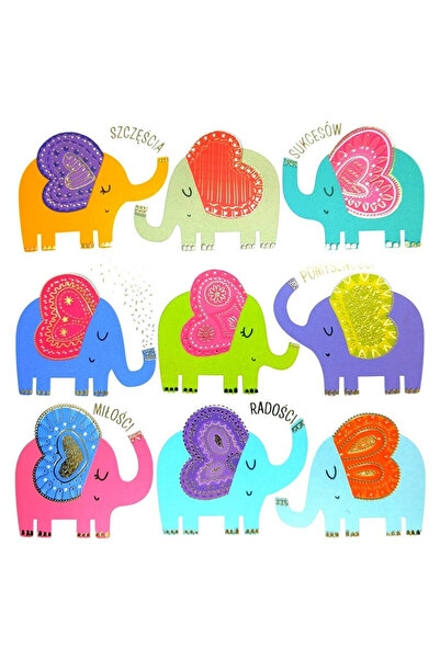 HENRY Felicitare cu elefanti, 15x15cm, multicolor, plic colorat