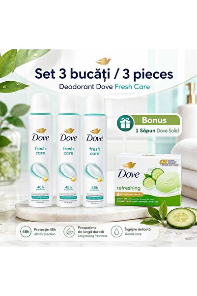 Dove Σετ Top Bottom 3 τεμαχίων Αποσμητικό Σπρέι Fresh Care Αντιιδρωτικό + 1 Δ...