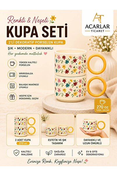 Acarlar Ticaret Florenza 2'li Kupa Bardak Seti (270 cc)