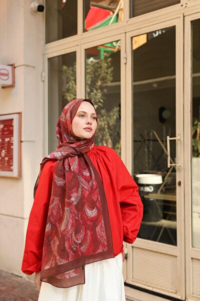 ENRİCO FERRİ Allure Swirl Pattern Tensel Shawl - Burgundy Red
