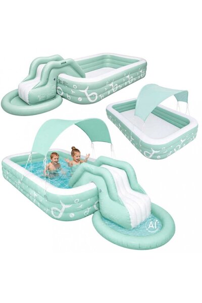 Matadi Piscina gonflabila de gradina pentru copii Ikonla, cu tobogan, baldach...