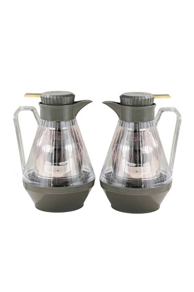Generic Set of 2 dark gray tea and coffee thermoses with a transparent finish...
