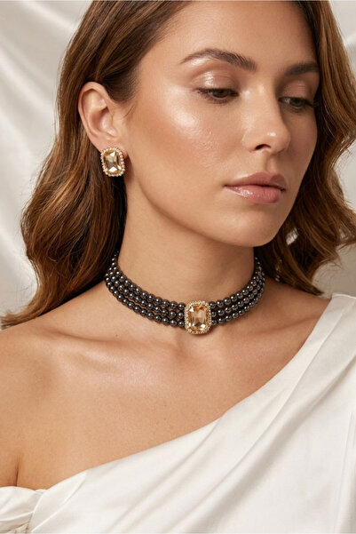 bb bridal boutique Baget Stone Smoked Beaded Choker Set, Smoked Beaded Neckla...