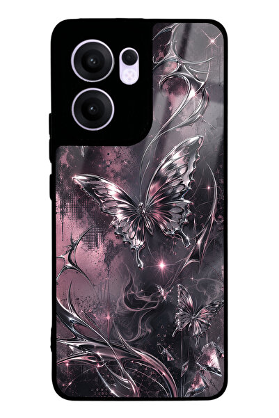 Spoyi Oppo Reno 13F Rose Chrome Butterfly Tasarımlı Glossy Telefon Kılıfı