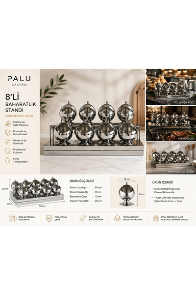 PALU GASTRO 8-Tier Stainless Steel Spice Rack – Professional and Stylish Orga...