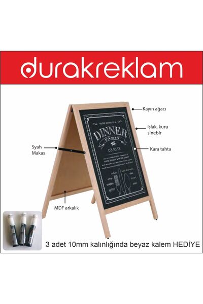 DURAK REKLAM Wooden Blackboard with Stand Indoor