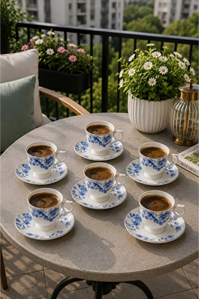 Bereketli Store Acar Talisya Floral 6-Piece Turkish Coffee Cup Set – Porcelain Coffee Cup Set 90 ml