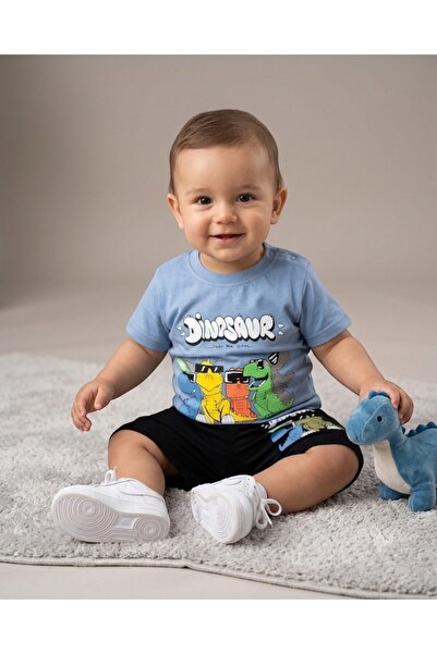 VOY KİDS Baby Boy Summer Dinosaur Printed 6-9-12-18-24 Months T-Shirt Shorts ...