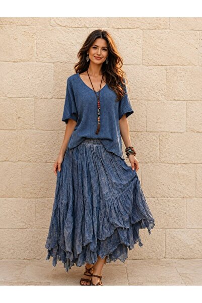 AGORATEKSTİL Women's Asymmetrical Cut Lined Cotton Witch Skirt 40-48
