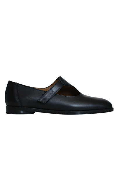 Platin Black Leather Women's Ballerinas