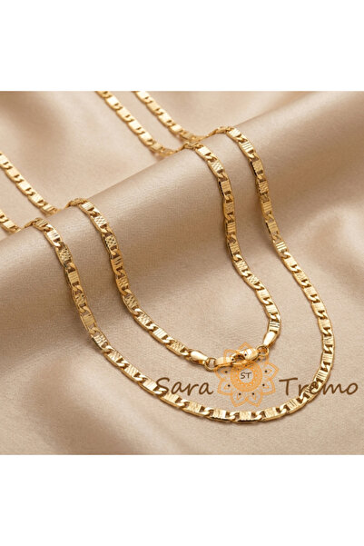 SaraTremo Κολιέ Adriano – unisex αλυσίδα με ανάγλυφα κρίκους, τριπλή επιχρύσω...