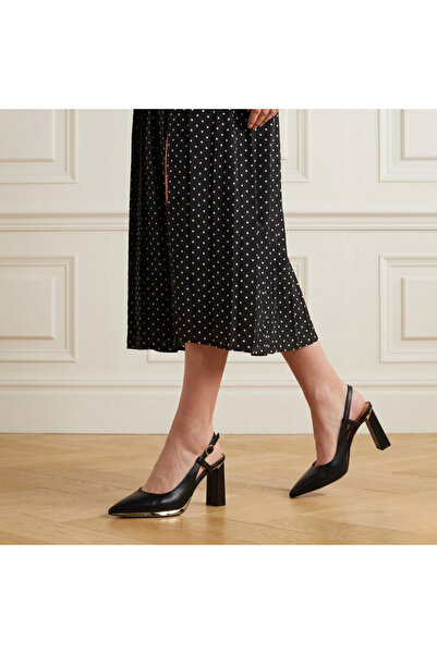 Platin Black Leather Women's Heeled Shoes