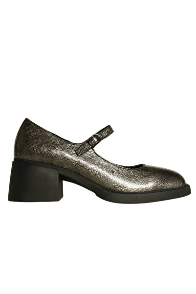 Platin Steel Wrinkled Patent Leather Women's Strappy Casual Heeled Shoes