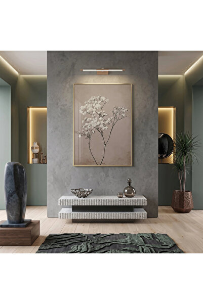 KOLAJTASARIM Çiçek Dalı Powder Beige Tones Μονόχρωμο Γυάλινο Τραπέζι με Χρυσό...
