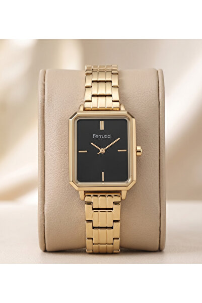 Ferrucci Kadın Kol Saati 26x34 mm Dikdörtgen Siyah Kadran Gold Renkli Küçük Kasa