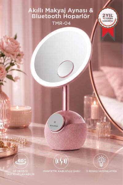 Torima Bluetooth Hoparlör Led Işıklı Makyaj Aynalı Kablosuz Şarj Cihazı TRM04...