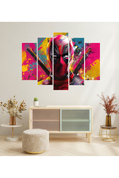 TABLOX 5 Parça Deadpool Marvel Dekoratif MDF Tablo Seti Duvar