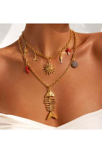 KAYANCLICK Stainless Steel Fish Bone Pendant Necklace and Pendants