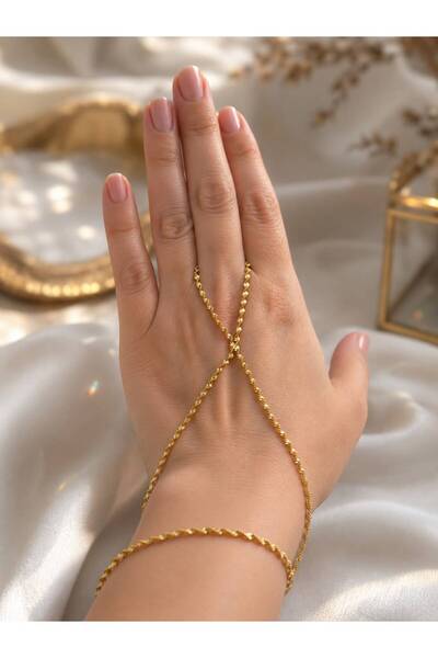 FİORE WOMEN Gold Color Steel Twist Singapore Chain Şahmeran Adjustable Women'...