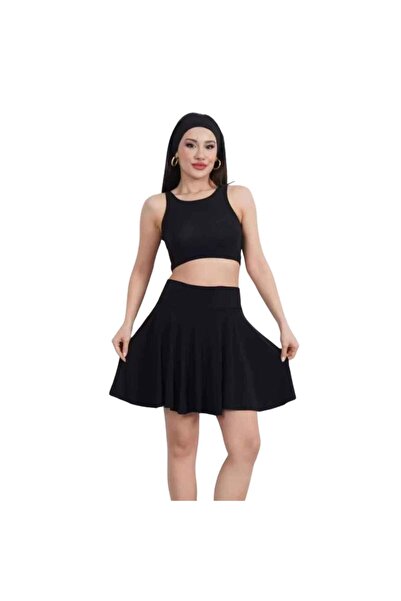 Barinoska Women's Sendy Fabric Crop Top Shorts Mini Skirt 2-Piece Set Sleevel...