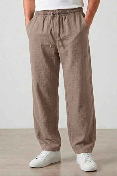assef Erkek Baggy bol kesim bej Ketan Pantolon Hafif ve Rahat