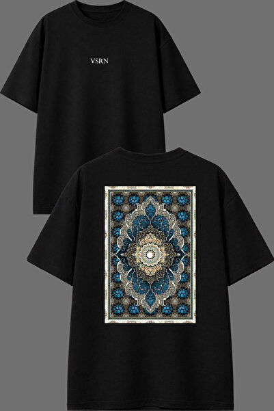 VSRN Ethnic Carpet 4 Design Back Printed Black Oversize T-Shirt