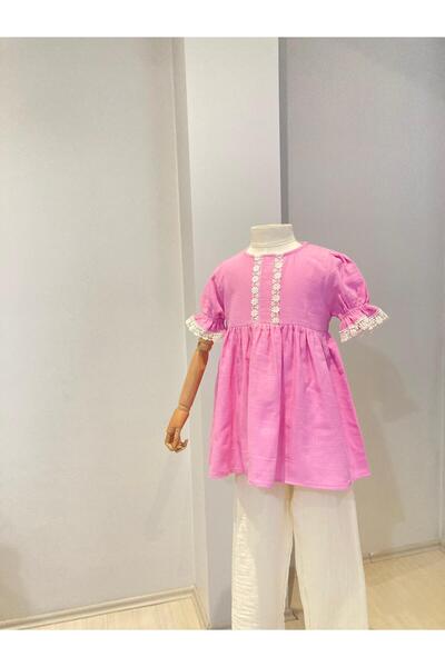 UHDE STORE Girl's Scallop Detailed Muslin Tunic, Comfortable Fit, Cotton