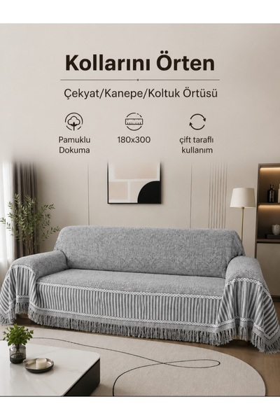 Altınoluk Tekstil Kollarını Örten Çekyat/Kanepe/Koltuk Örtüsü 180x300 Büyük B...
