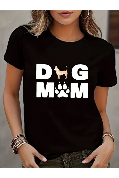 212Wear تي شيرت نسائي بطبعة Dog Mom ناعم وقابل للتنفس بأكمام قصيرة وياقة دائر...