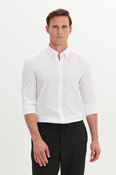 AC&Co / Altınyıldız Classics Men's White 100% Cotton Slim Fit Button-Down Col...
