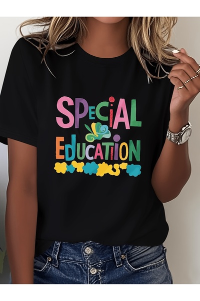 En22 Special Education Printed T-Shirt, Short-Sleeve Round Neck Casual Top fo...