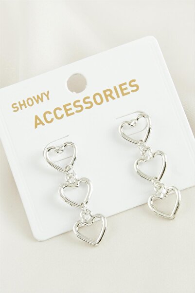 ZERO LAND Spt-Gld Heart Tr Metal (81344) Earring-Silver Color
