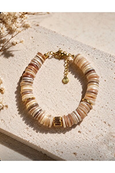 TARZ-I TAKI Natural Stone Rondela Cut Cream Stone Women's Bracelet with Gold ...